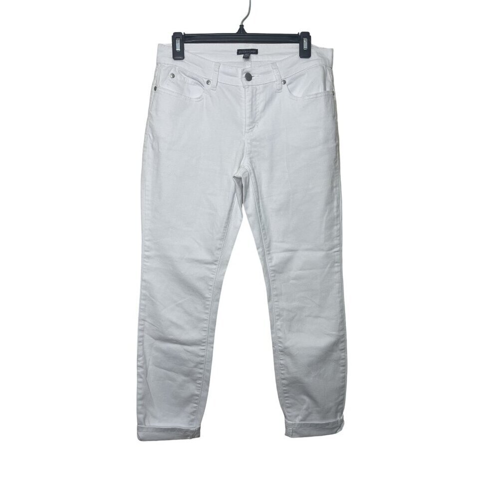 Eileen Fisher Organic Cotton White Jeans Size 4‎ Made In USA Preppy Nautical